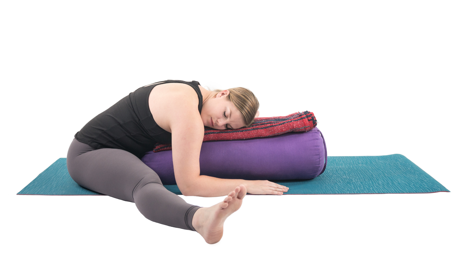 Restorative Wide Legged Forward Fold with support of a bolster