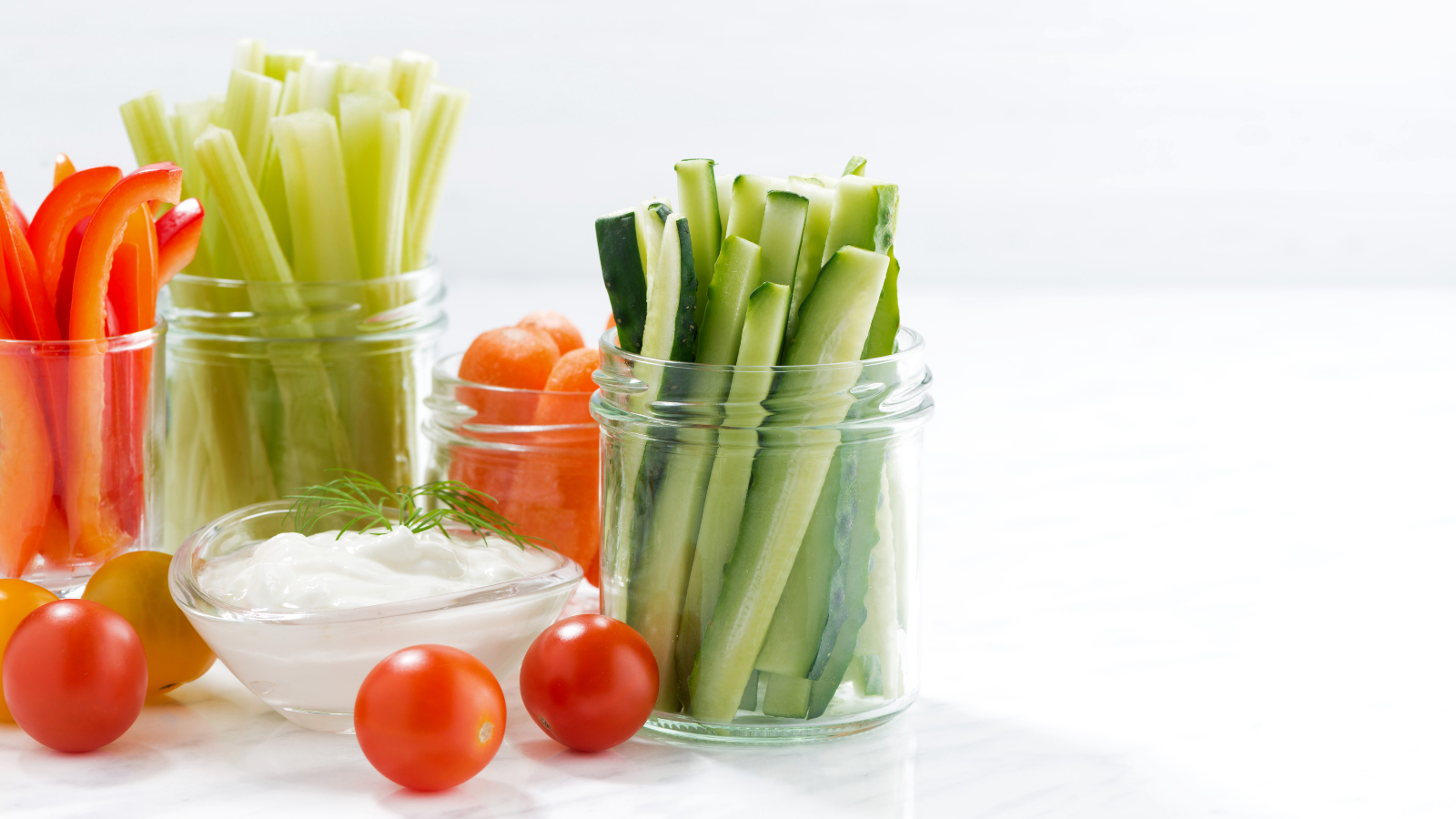 image of healthy snacks, mixed vegetables and yogurt