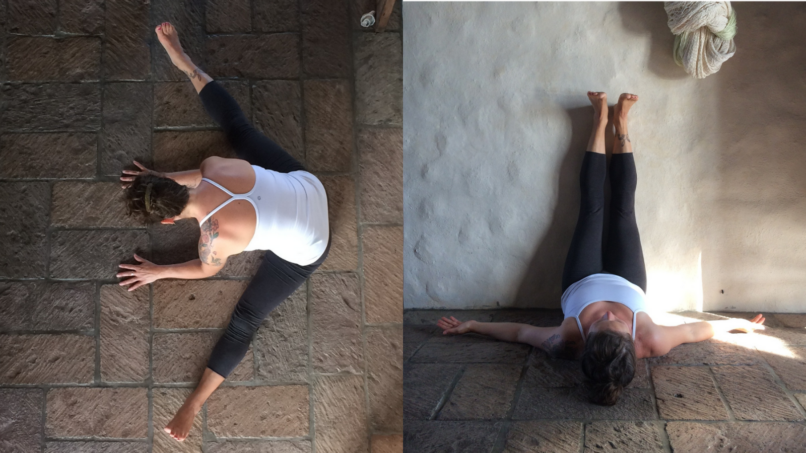 Image showing Wide-Legged Forward fold or Upavista Konasana and Legs Up The Wall or Viparita Karani