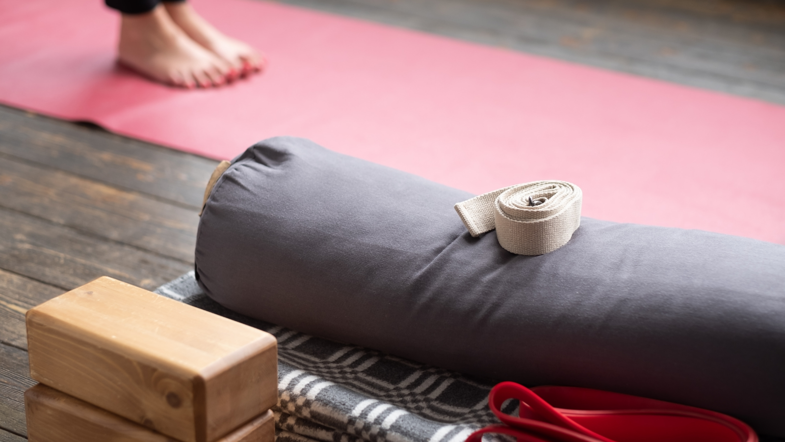 Yoga props for Iyengar yoga lesson.