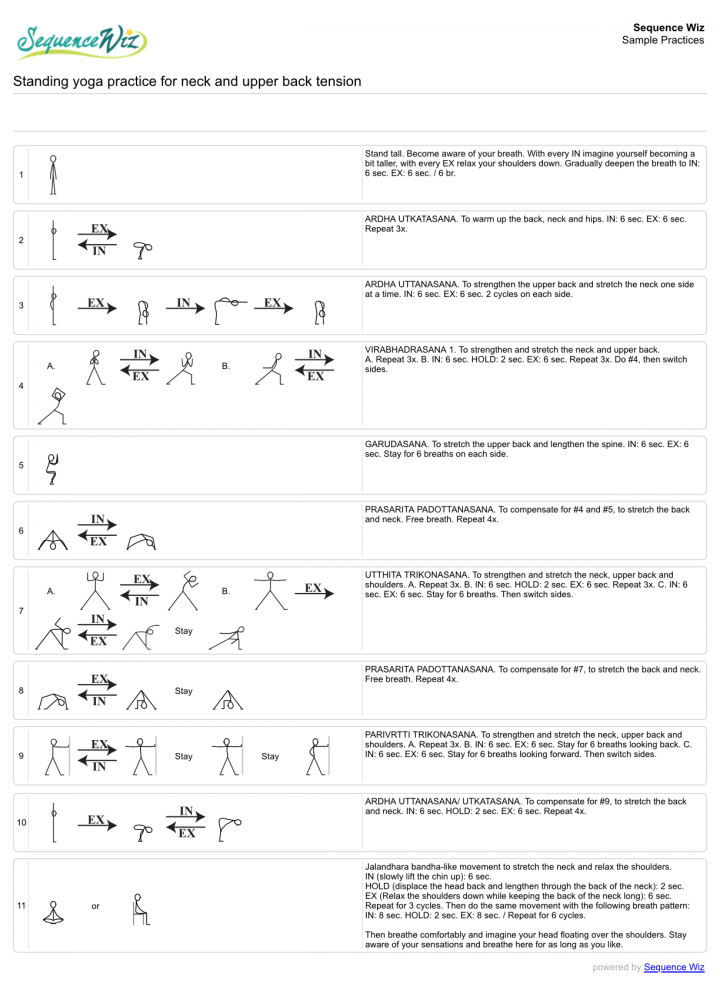 Standing yoga practice for neck and upper back tension