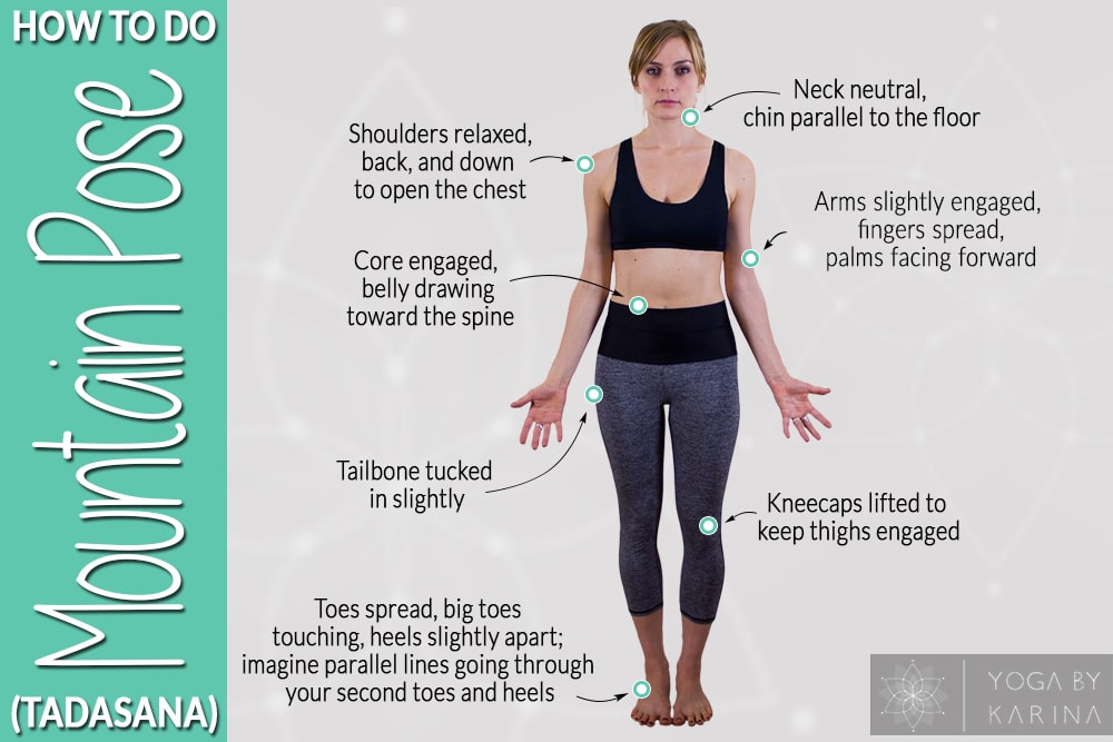 Tadasana, Mountain Pose, foundation pose, beginners yoga, yoga for improved posture, cues in yoga