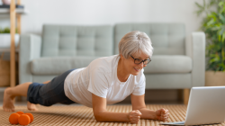 Yoga for healthy pelvic floor older beginners in Plank Pose (Phalakasana)
