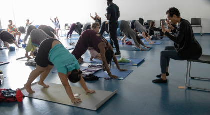 Teaching mixed level yoga class, pose variations, yoga props, accessible yoga, yoga for everybody