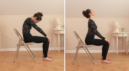 Woman practicing yoga Cat (Marjaiasana) and Cow Pose (Bitilasana)