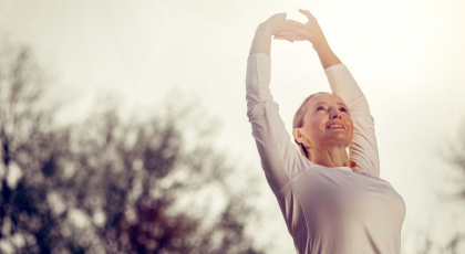 yoga woman stretching after a good night's sleep