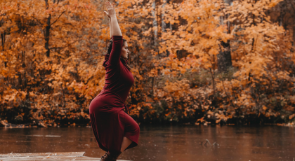Woman practicing yoga for healthy knees Chair Pose (Utkatasana)