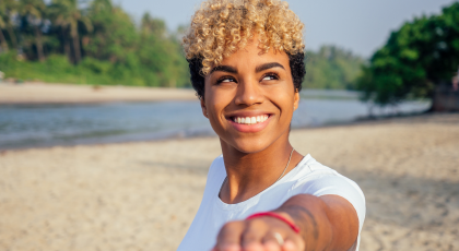 Woman practicing yoga for anxiety and depression outside
