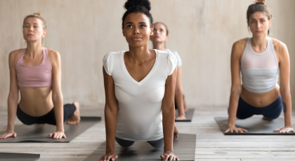 Yoga class practicing Upward Facing Dog Pose (Urdhva Mukha Svanasana)