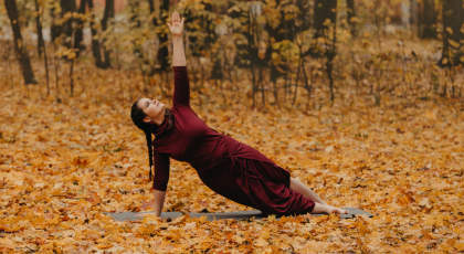 Woman practicing yoga for depression in Side Plank Pose (Vasisthasana)