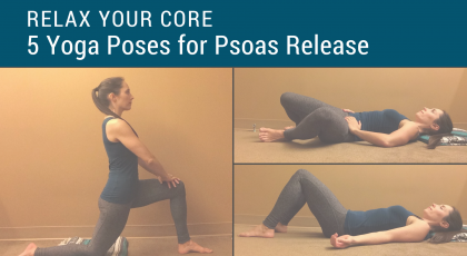 A woman in a sequence of yoga poses to massage the psoas muscle 