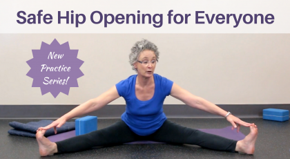 Julie Gudmestad practicing hip-opening yoga