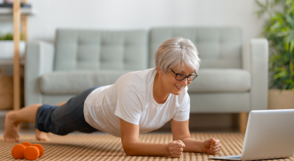 Yoga for healthy pelvic floor older beginners in Plank Pose (Phalakasana)