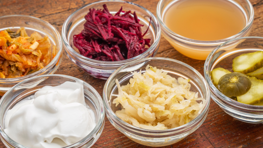 How to eat to improve your gut health and improve IBS. fermented food great for gut health: kimchi, red beets, apple cider vinegar, pickles, yogurt, etc