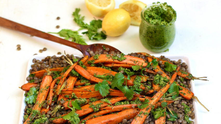 How to make roasted lentils with carrots and pesto Lentils and Carrots with pesto