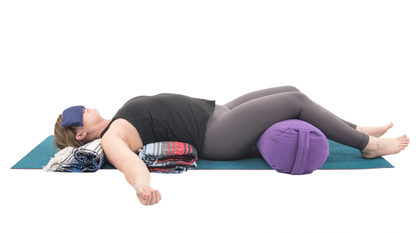Restorative Mountain Brook Pose as a great way to prepare for a good night's sleep