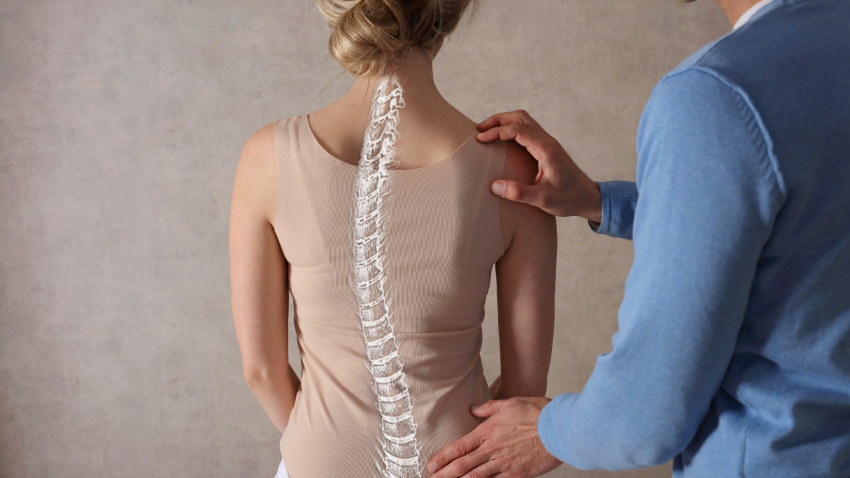 Scoliosis C Spine Curve Anatomy, Posture Correction. Back pain relief.