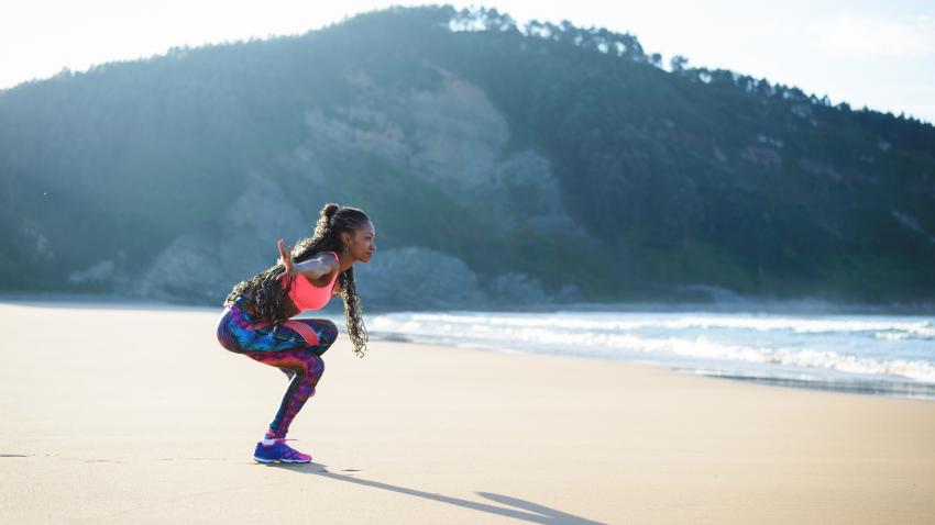 yoga student enjoying the benefits of practicing yoga outside