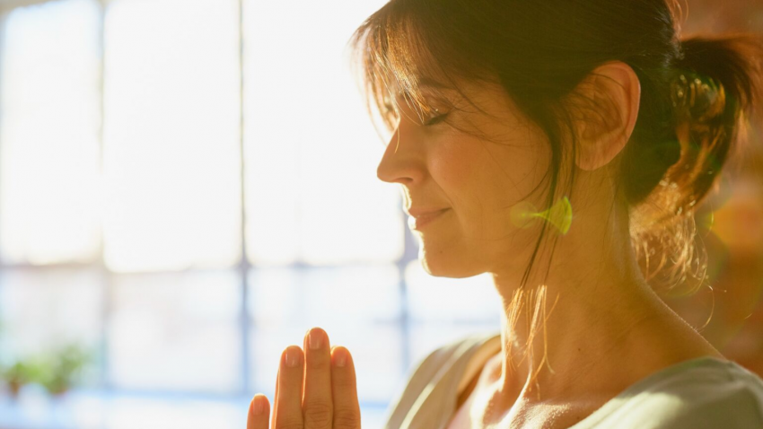 yoga woman in namaste pose yoga woman in namaste pose