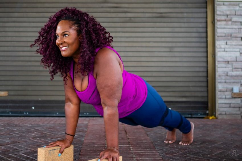 Dianne Bondy Demonstrates an Accessilble Yoga Pose Accessible Yoga Plank Pose with Dianne Bondy