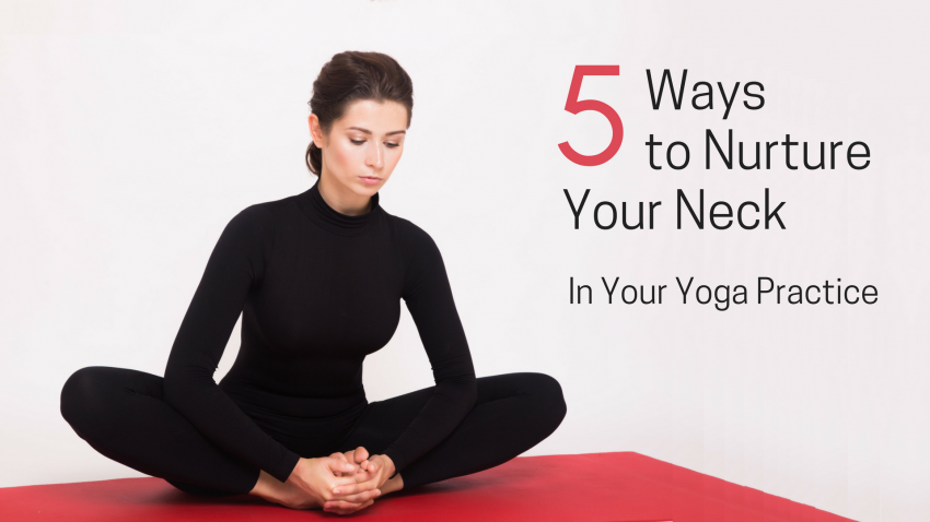 Woman in Butterfly Pose (Baddha Konasana), practicing yoga to nurture your neck